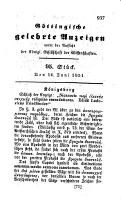 Göttingische gelehrte Anzeigen (Göttingische Zeitungen von gelehrten Sachen) Samstag 14. Juni 1851