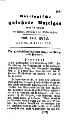 Göttingische gelehrte Anzeigen (Göttingische Zeitungen von gelehrten Sachen) Donnerstag 23. Oktober 1851