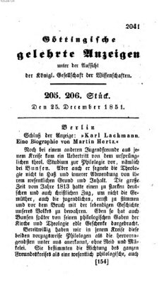 Göttingische gelehrte Anzeigen (Göttingische Zeitungen von gelehrten Sachen) Donnerstag 25. Dezember 1851