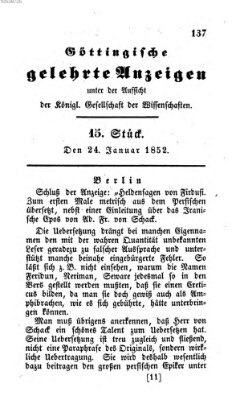Göttingische gelehrte Anzeigen (Göttingische Zeitungen von gelehrten Sachen) Samstag 24. Januar 1852