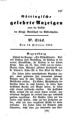 Göttingische gelehrte Anzeigen (Göttingische Zeitungen von gelehrten Sachen) Samstag 14. Februar 1852