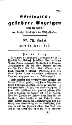Göttingische gelehrte Anzeigen (Göttingische Zeitungen von gelehrten Sachen) Donnerstag 13. Mai 1852