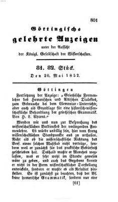 Göttingische gelehrte Anzeigen (Göttingische Zeitungen von gelehrten Sachen) Donnerstag 20. Mai 1852