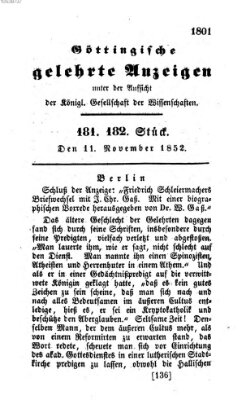 Göttingische gelehrte Anzeigen (Göttingische Zeitungen von gelehrten Sachen) Donnerstag 11. November 1852