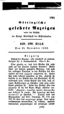 Göttingische gelehrte Anzeigen (Göttingische Zeitungen von gelehrten Sachen) Donnerstag 25. November 1852