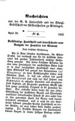 Göttingische gelehrte Anzeigen (Göttingische Zeitungen von gelehrten Sachen) Montag 26. April 1852