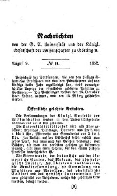 Göttingische gelehrte Anzeigen (Göttingische Zeitungen von gelehrten Sachen) Montag 9. August 1852
