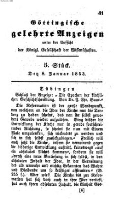Göttingische gelehrte Anzeigen (Göttingische Zeitungen von gelehrten Sachen) Samstag 8. Januar 1853