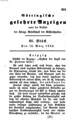 Göttingische gelehrte Anzeigen (Göttingische Zeitungen von gelehrten Sachen) Samstag 12. März 1853