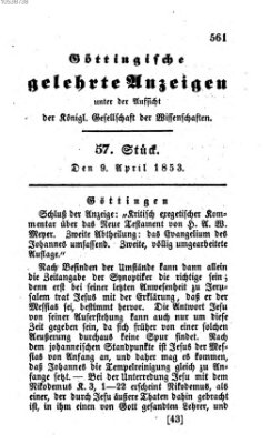 Göttingische gelehrte Anzeigen (Göttingische Zeitungen von gelehrten Sachen) Samstag 9. April 1853