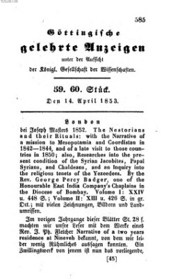 Göttingische gelehrte Anzeigen (Göttingische Zeitungen von gelehrten Sachen) Donnerstag 14. April 1853