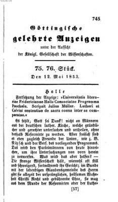 Göttingische gelehrte Anzeigen (Göttingische Zeitungen von gelehrten Sachen) Donnerstag 12. Mai 1853