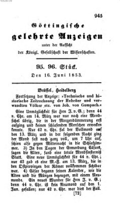 Göttingische gelehrte Anzeigen (Göttingische Zeitungen von gelehrten Sachen) Donnerstag 16. Juni 1853
