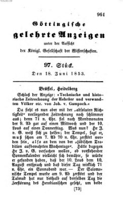 Göttingische gelehrte Anzeigen (Göttingische Zeitungen von gelehrten Sachen) Samstag 18. Juni 1853