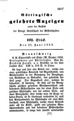 Göttingische gelehrte Anzeigen (Göttingische Zeitungen von gelehrten Sachen) Montag 27. Juni 1853