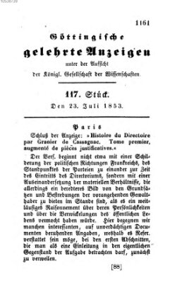 Göttingische gelehrte Anzeigen (Göttingische Zeitungen von gelehrten Sachen) Samstag 23. Juli 1853