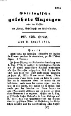 Göttingische gelehrte Anzeigen (Göttingische Zeitungen von gelehrten Sachen) Donnerstag 11. August 1853