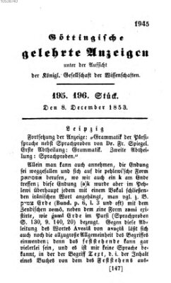 Göttingische gelehrte Anzeigen (Göttingische Zeitungen von gelehrten Sachen) Donnerstag 8. Dezember 1853