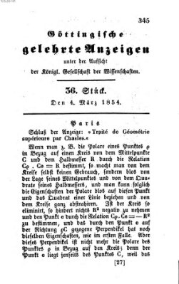 Göttingische gelehrte Anzeigen (Göttingische Zeitungen von gelehrten Sachen) Samstag 4. März 1854