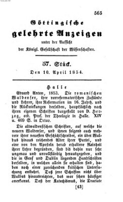 Göttingische gelehrte Anzeigen (Göttingische Zeitungen von gelehrten Sachen) Montag 10. April 1854