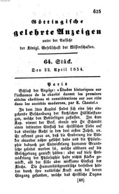 Göttingische gelehrte Anzeigen (Göttingische Zeitungen von gelehrten Sachen) Samstag 22. April 1854