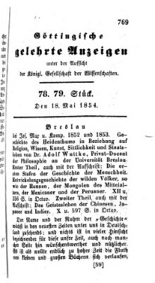 Göttingische gelehrte Anzeigen (Göttingische Zeitungen von gelehrten Sachen) Donnerstag 18. Mai 1854