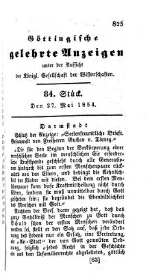 Göttingische gelehrte Anzeigen (Göttingische Zeitungen von gelehrten Sachen) Samstag 27. Mai 1854