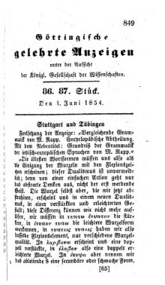 Göttingische gelehrte Anzeigen (Göttingische Zeitungen von gelehrten Sachen) Donnerstag 1. Juni 1854