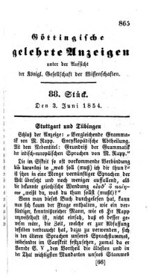 Göttingische gelehrte Anzeigen (Göttingische Zeitungen von gelehrten Sachen) Samstag 3. Juni 1854