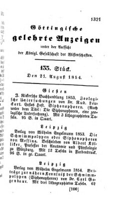Göttingische gelehrte Anzeigen (Göttingische Zeitungen von gelehrten Sachen) Montag 21. August 1854