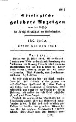 Göttingische gelehrte Anzeigen (Göttingische Zeitungen von gelehrten Sachen) Montag 20. November 1854