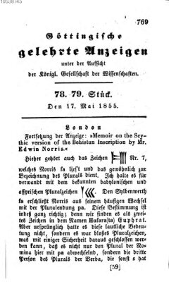 Göttingische gelehrte Anzeigen (Göttingische Zeitungen von gelehrten Sachen) Donnerstag 17. Mai 1855