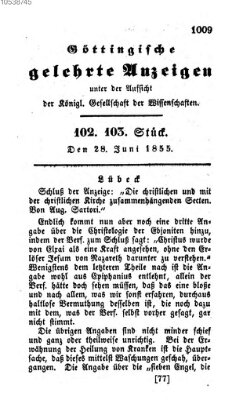 Göttingische gelehrte Anzeigen (Göttingische Zeitungen von gelehrten Sachen) Donnerstag 28. Juni 1855