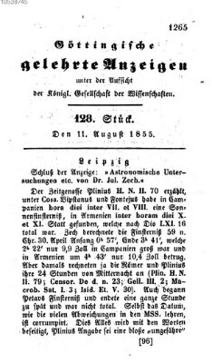 Göttingische gelehrte Anzeigen (Göttingische Zeitungen von gelehrten Sachen) Samstag 11. August 1855