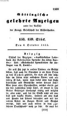 Göttingische gelehrte Anzeigen (Göttingische Zeitungen von gelehrten Sachen) Donnerstag 4. Oktober 1855