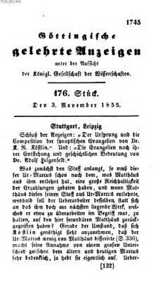 Göttingische gelehrte Anzeigen (Göttingische Zeitungen von gelehrten Sachen) Samstag 3. November 1855