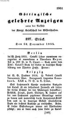 Göttingische gelehrte Anzeigen (Göttingische Zeitungen von gelehrten Sachen) Montag 10. Dezember 1855