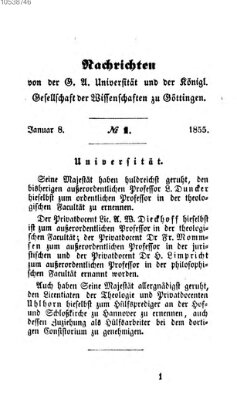 Göttingische gelehrte Anzeigen (Göttingische Zeitungen von gelehrten Sachen) Montag 8. Januar 1855