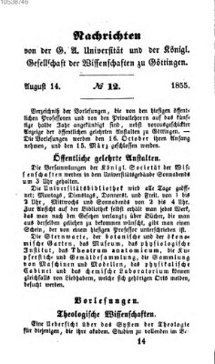 Göttingische gelehrte Anzeigen (Göttingische Zeitungen von gelehrten Sachen) Dienstag 14. August 1855