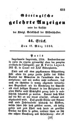 Göttingische gelehrte Anzeigen (Göttingische Zeitungen von gelehrten Sachen) Montag 17. März 1856