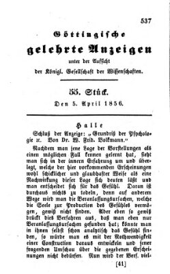 Göttingische gelehrte Anzeigen (Göttingische Zeitungen von gelehrten Sachen) Samstag 5. April 1856
