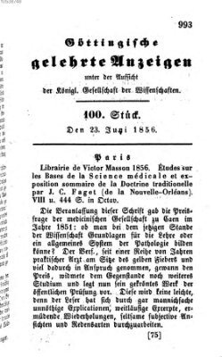 Göttingische gelehrte Anzeigen (Göttingische Zeitungen von gelehrten Sachen) Montag 23. Juni 1856