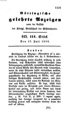 Göttingische gelehrte Anzeigen (Göttingische Zeitungen von gelehrten Sachen) Donnerstag 17. Juli 1856