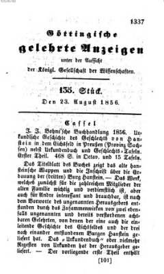 Göttingische gelehrte Anzeigen (Göttingische Zeitungen von gelehrten Sachen) Samstag 23. August 1856