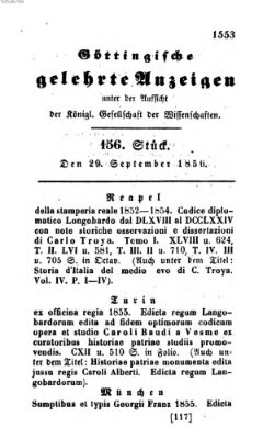 Göttingische gelehrte Anzeigen (Göttingische Zeitungen von gelehrten Sachen) Montag 29. September 1856