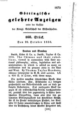 Göttingische gelehrte Anzeigen (Göttingische Zeitungen von gelehrten Sachen) Montag 20. Oktober 1856
