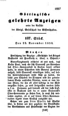 Göttingische gelehrte Anzeigen (Göttingische Zeitungen von gelehrten Sachen) Samstag 22. November 1856