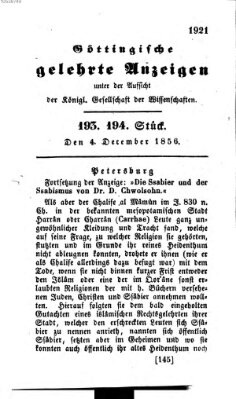 Göttingische gelehrte Anzeigen (Göttingische Zeitungen von gelehrten Sachen) Donnerstag 4. Dezember 1856