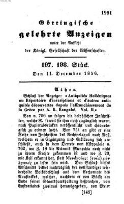 Göttingische gelehrte Anzeigen (Göttingische Zeitungen von gelehrten Sachen) Donnerstag 11. Dezember 1856
