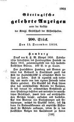 Göttingische gelehrte Anzeigen (Göttingische Zeitungen von gelehrten Sachen) Montag 15. Dezember 1856